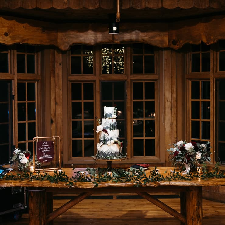 view of a wedding cake at a venue while still empty