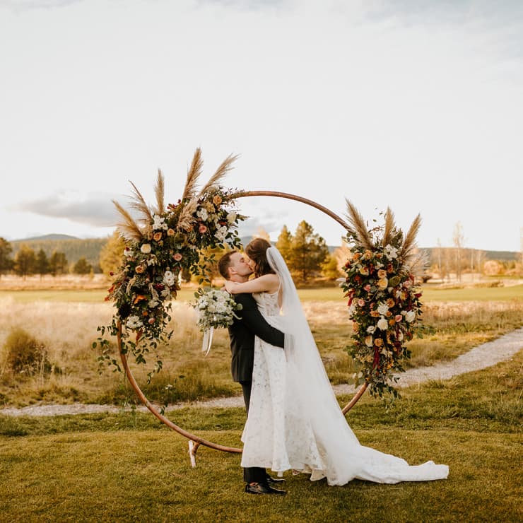 bride and groom hugging at a wedding